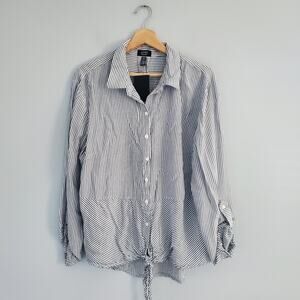 Jones New York Signature Modern Essentials Striped Button Down Top Size XL